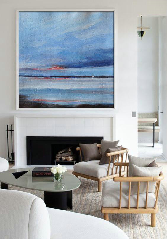 Extra Large Abstract Painting On Canvas,Oversized Abstract Landscape Painting,Modern Art,Sky Blue,White,Black.etc